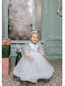 Long Sleeves Light Blue Snowflake Tulle Flower Girl Dress